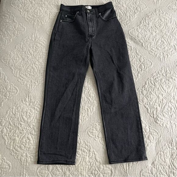 Abercrombie Mixed Fabric Ankle Straight Jean-Black With Leather size 27/4 - Picture 5 of 8